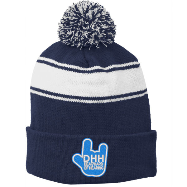 Sport-Tek Stripe Pom Pom Beanie - Embroidered Logo Thumbnail